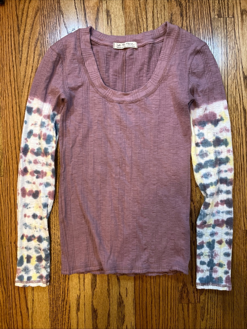 We The Free People Big Sur Tie Dye Long Sleeve Top Pink Size M Ribbed Boho Comfy - Picture 2 of 11